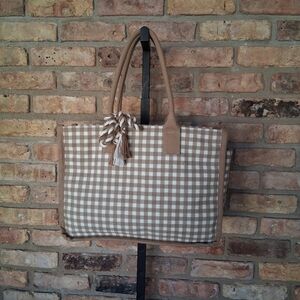 J CREW ZIPPERED PLAID CANVAS TOTE/BAG
